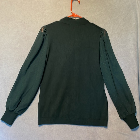 ADRIANNA PAPELL Green Pullover Sweater Top PolkaDot Sheer Sleeve V-neck Tie Sz S - Picture 3 of 12